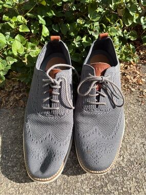 Cole Haan Gray Knit Wingtip Derby Oxfords with Brown Leather Accents